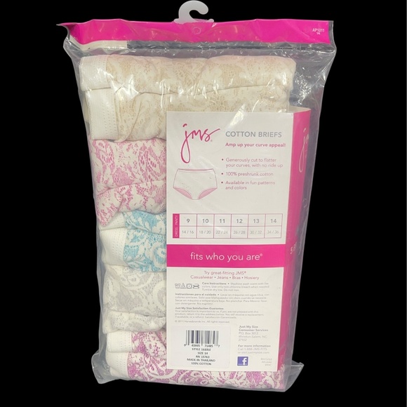 JMS Just My Size Lace Effects Cotton Briefs Plus Sz 14 Underwear Panties 5 Pairs - Picture 6 of 16